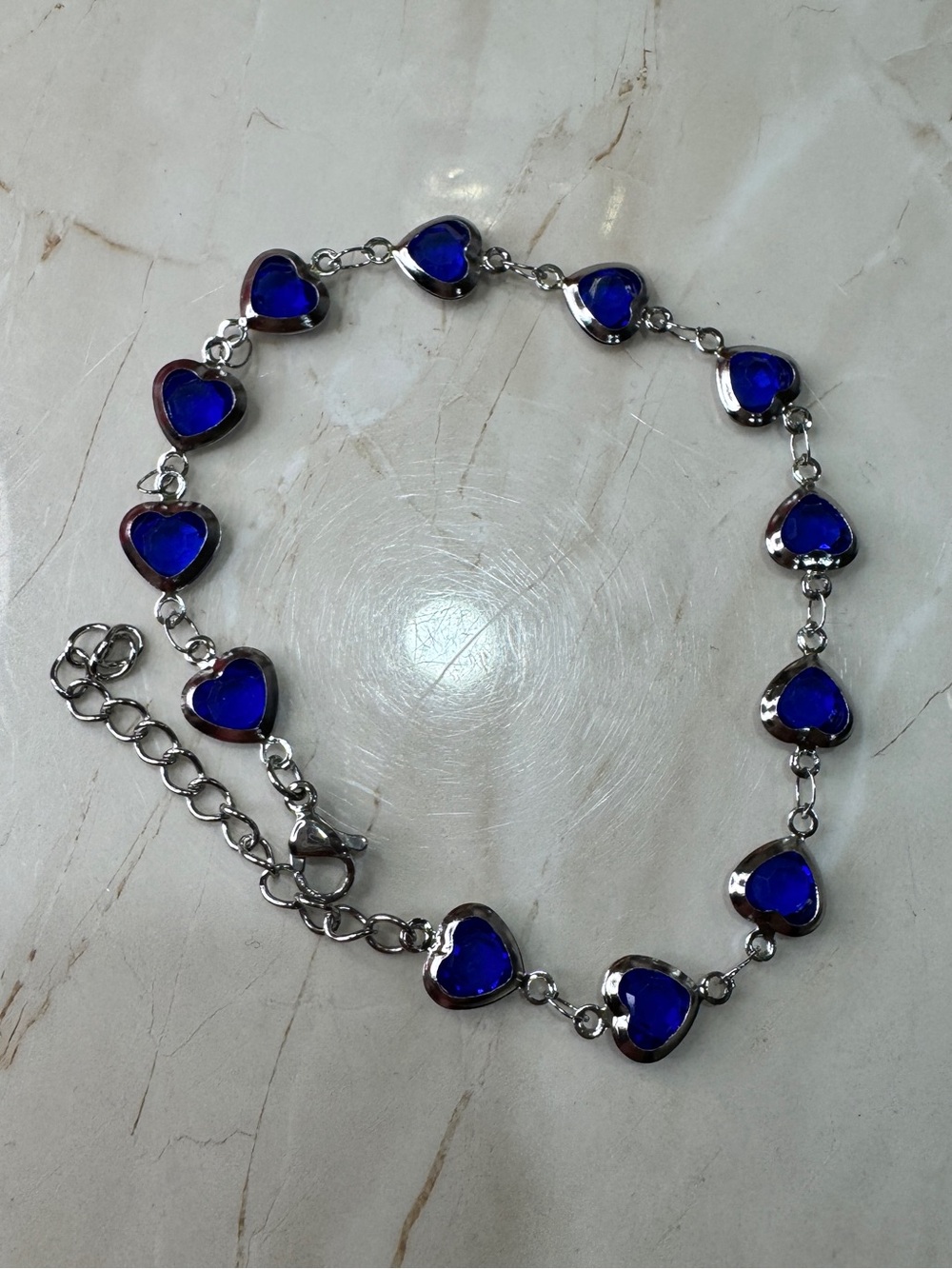 Heart Link Blue Crystal Bracelet - Women's Jewelry